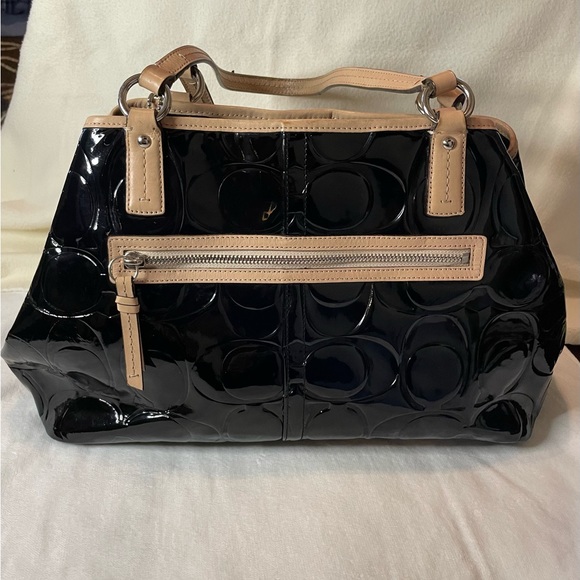 Vintage Authentic Coach Black Patent Leather Signature Shoulder Bag Purse F25487 - Picture 2 of 14